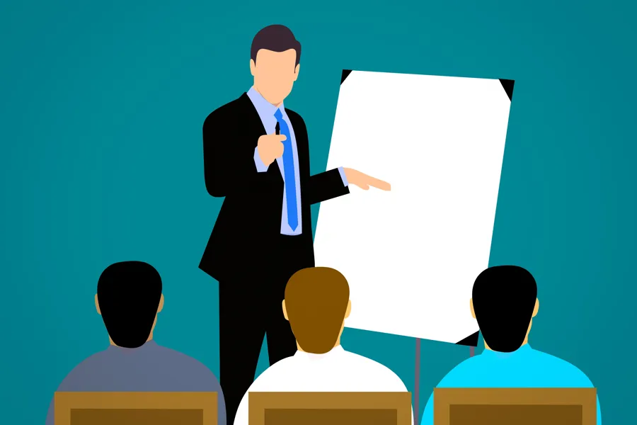 Illustrasjon - mann snakker til tilhørere